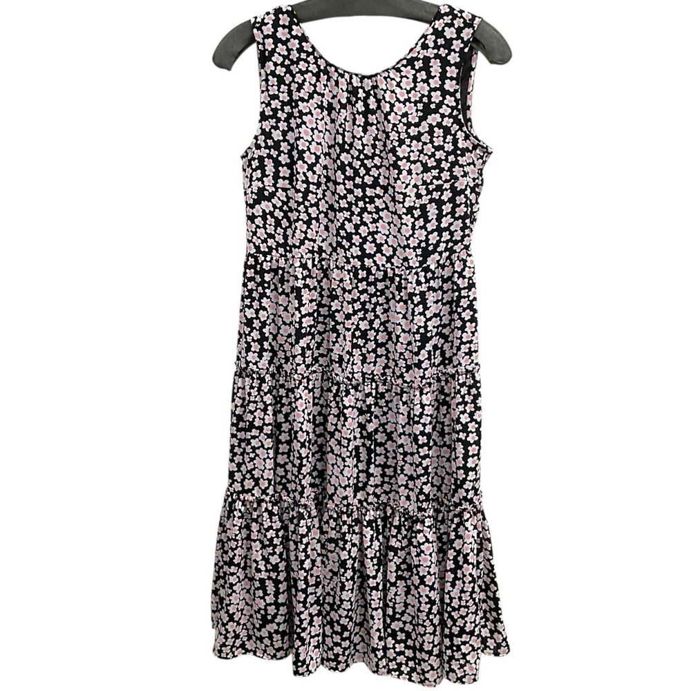 J. Crew Women's Size SP Sleeveless Tiered Midi Dress‎ Floral Black Pink Lined